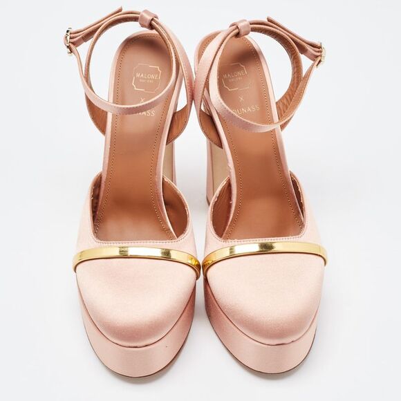 Malone Souliers Pink/Gold Satin Platform Mora Pumps Size 39 - Picture 3 of 4